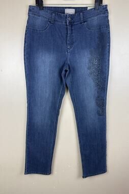 Chico’s Kerry Slim RG Jeans Women’s 0.5 Paisley Rhinestones Indigo S/6 NWT